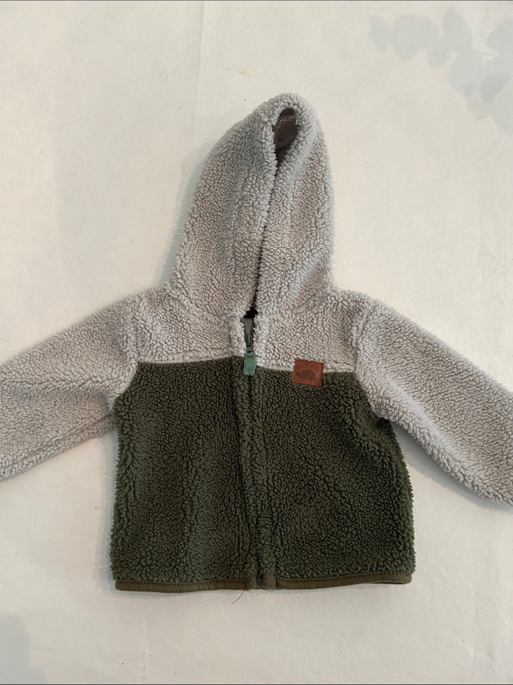 Bon Bebe Hooded Sherpa Jacket in Gray and Olive Green
